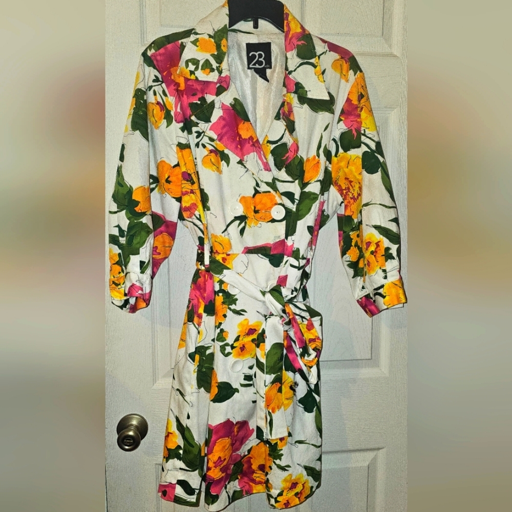 Floral Wrap Coat with Belt